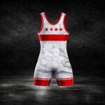 Woodsy Red Greco wrestling singlet back view by Supreme Singlets