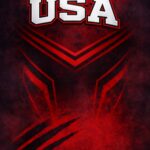 Close up of USA Red Fury wrestling singlet chest showing USA lettering and American flag detail