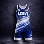 Blue Valor USA wrestling singlet front view patriotic freestyle Greco competition gear