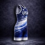 Blue Valor USA wrestling singlet side view freestyle Greco patriotic competition singlet